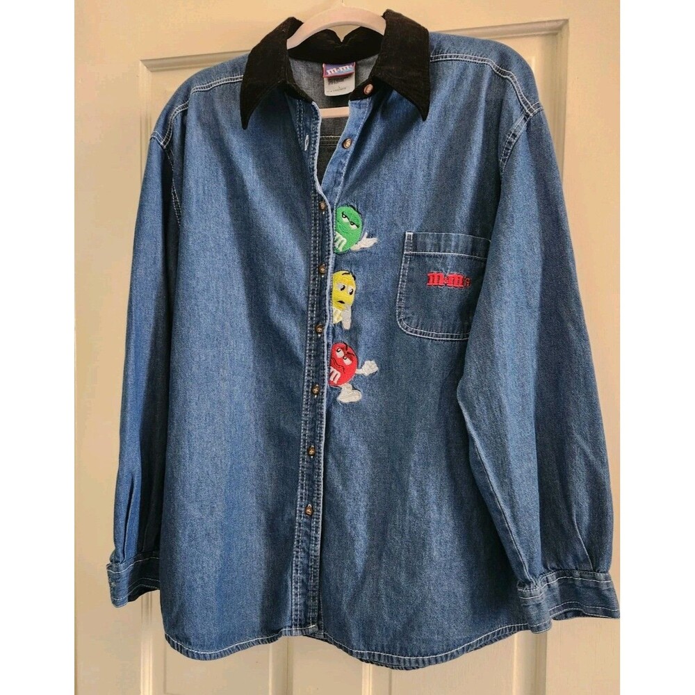 Vintage 90s Y2k Teacher M&M's Denim Shirt Elementary School Ms. Miss Fizzle L